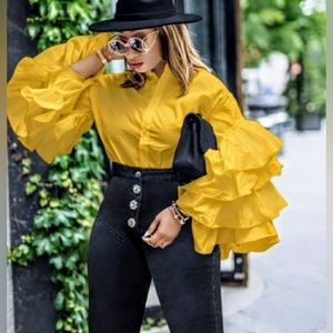 90s aesthetic sunflower 🌻 gold blouse